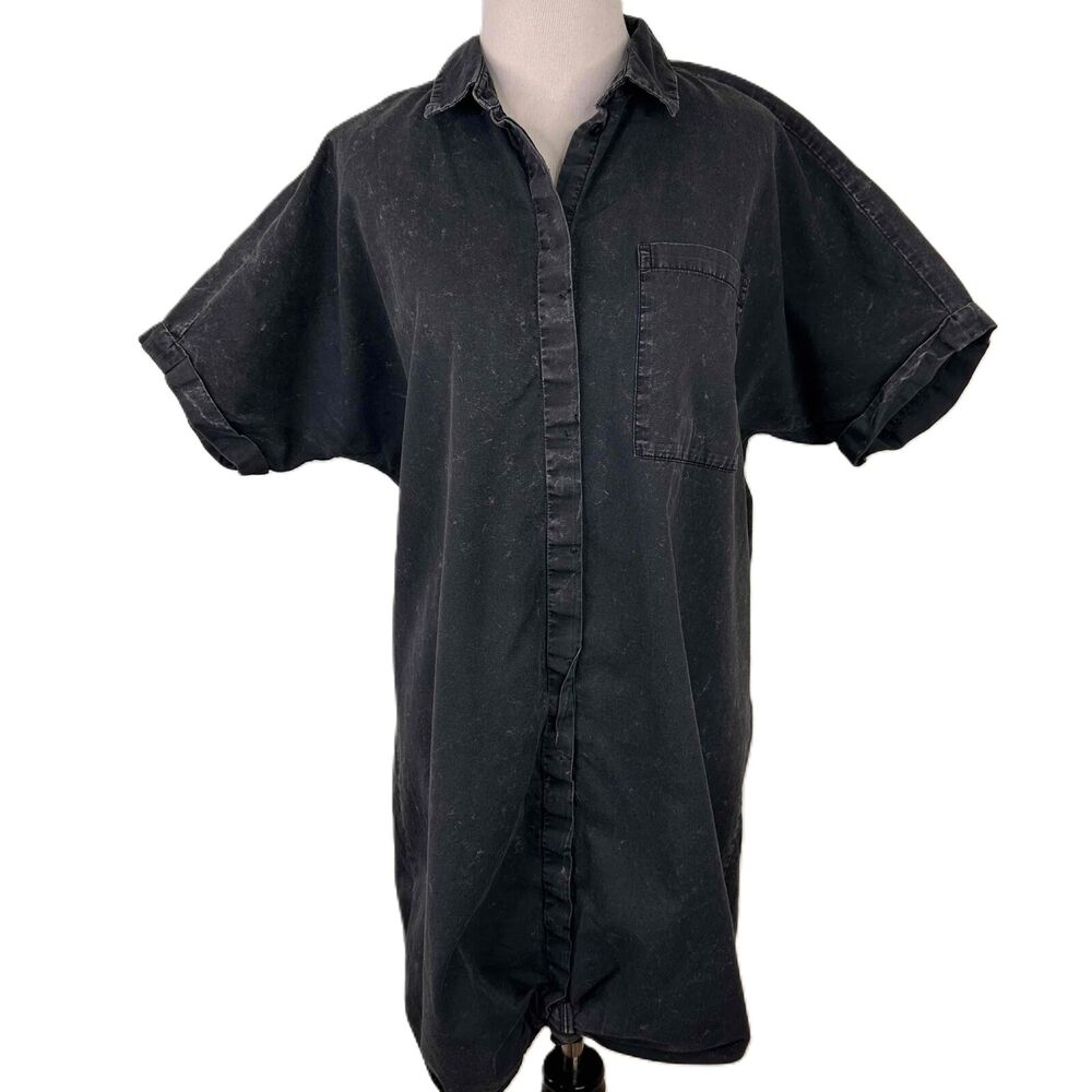 Noisy May Black Distressed Short Sleeve Shirt Dress Size Medium